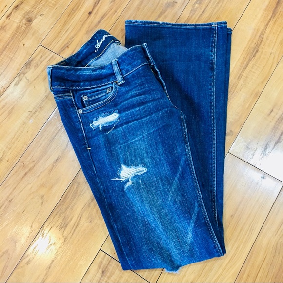 American Eagle artist stretch soft denim jeans AEO dark wash distressed wide leg - Picture 3 of 7